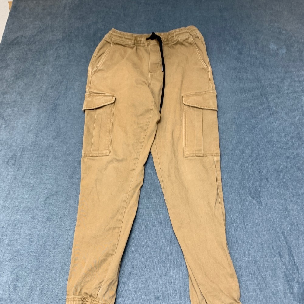 RSQ Jogger Pants Mens Small Brown Cargo Pockets Drawstring Waist Tapered Leg